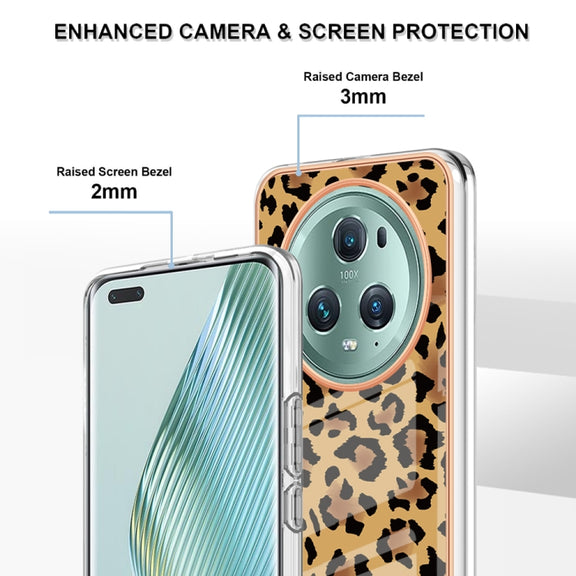 For Honor Magic 5 Pro Electroplating Marble Dual-side IMD Phone Case(Leopard Print)