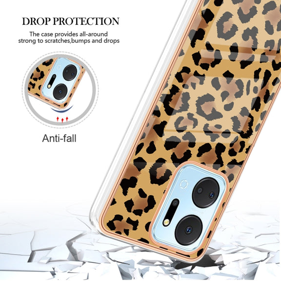 For Honor X7a Electroplating Marble Dual-side IMD Phone Case(Leopard Print)
