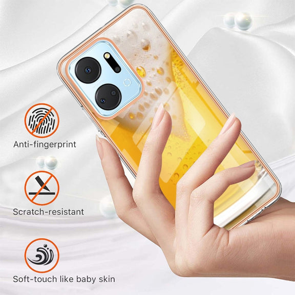 For Honor X7a Electroplating Marble Dual-side IMD Phone Case(Draft Beer)