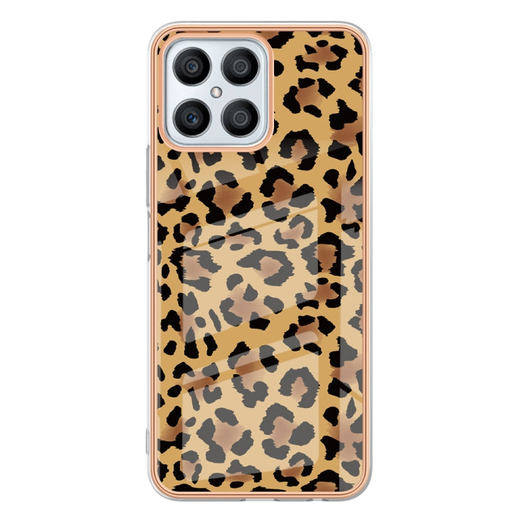 For Honor X8 4G Electroplating Marble Dual-side IMD Phone Case(Leopard Print)