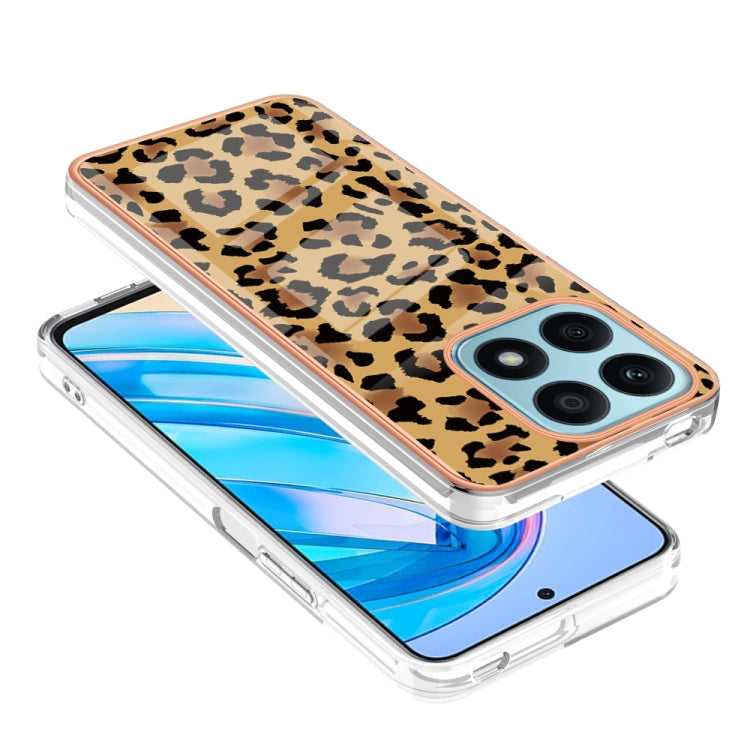 For Honor X8a Electroplating Marble Dual-side IMD Phone Case(Leopard Print)