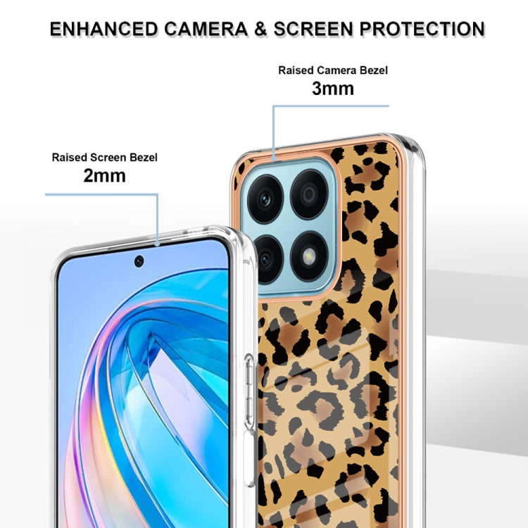 For Honor X8a Electroplating Marble Dual-side IMD Phone Case(Leopard Print)