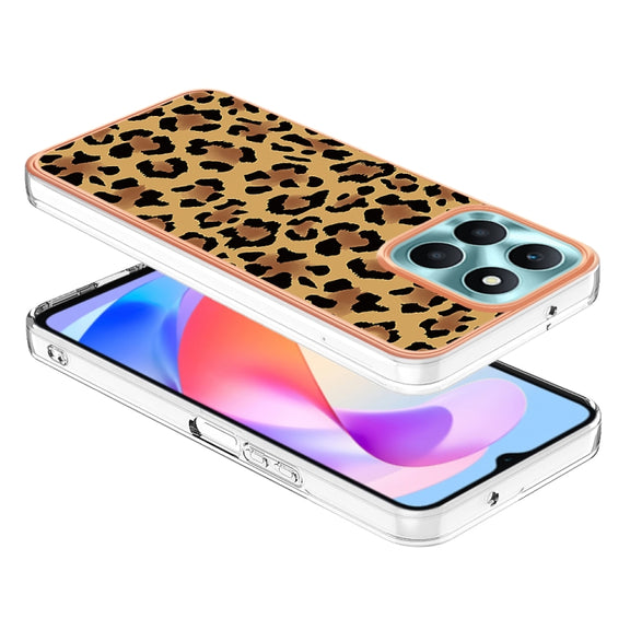 For Honor X6a Electroplating Marble Dual-side IMD Phone Case(Leopard Print)