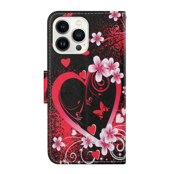 For iPhone 16 Pro 3D Colored Drawing Flip Leather Phone Case(Red Heart)