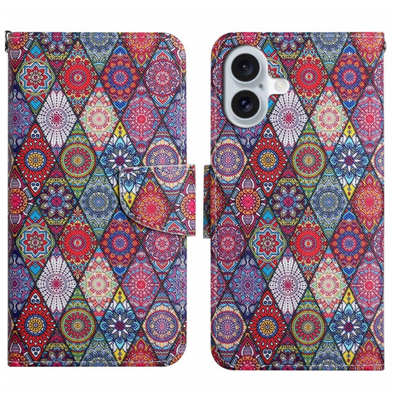 For iPhone 16 Plus 3D Colored Drawing Flip Leather Phone Case(Kaleidoscope)