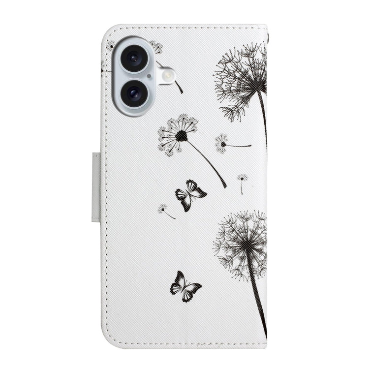 For iPhone 16 Plus 3D Colored Drawing Flip Leather Phone Case(Dandelions)