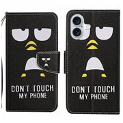 For iPhone 16 3D Colored Drawing Flip Leather Phone Case(Penguins)