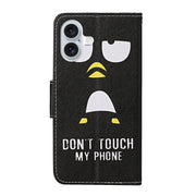 For iPhone 16 3D Colored Drawing Flip Leather Phone Case(Penguins)