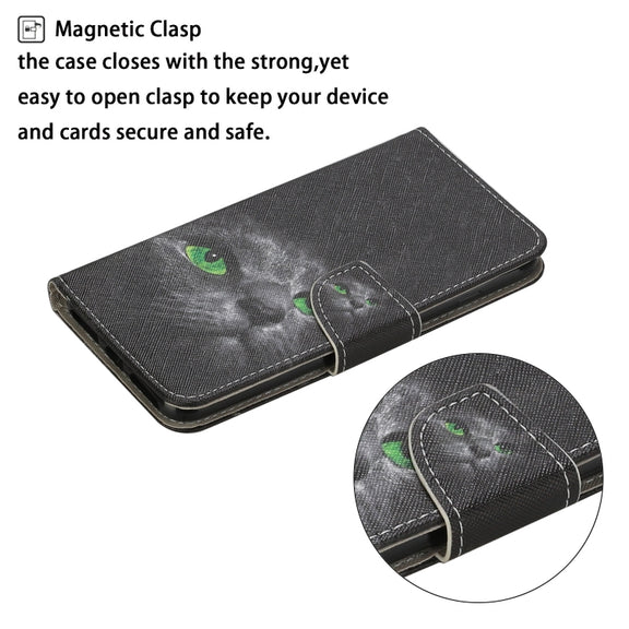 For iPhone 16 3D Colored Drawing Flip Leather Phone Case(Black Cat)