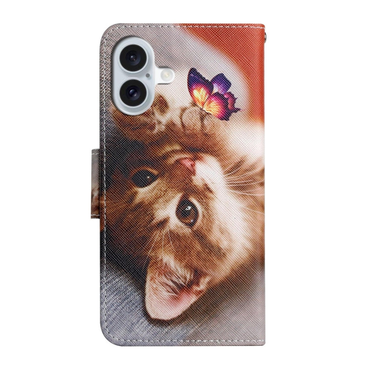 For iPhone 16 3D Colored Drawing Flip Leather Phone Case(Butterfly Cat)