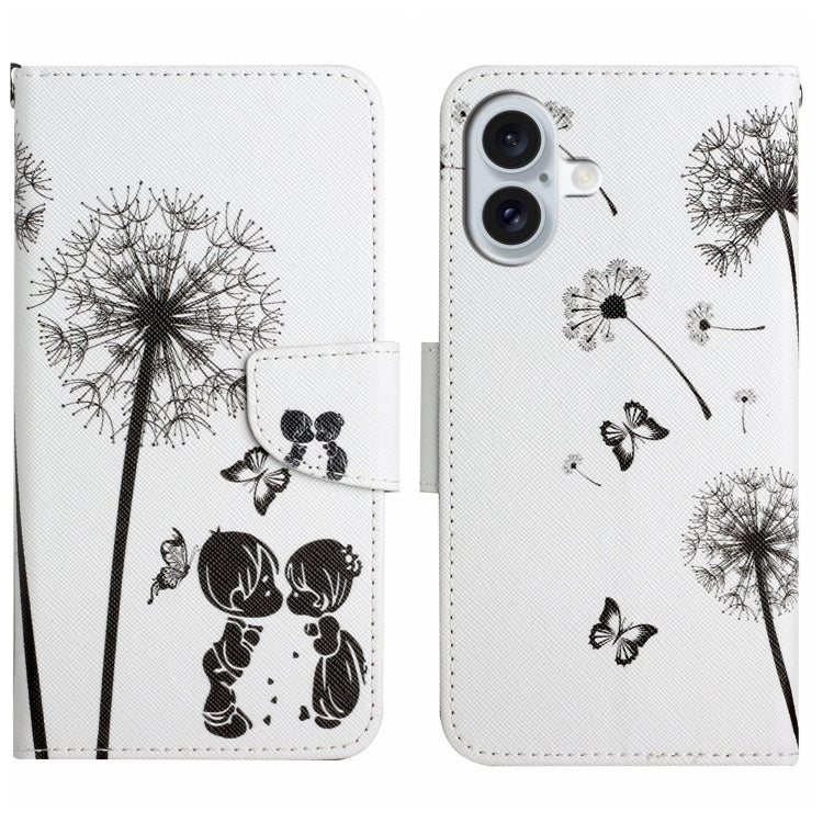 For iPhone 16 3D Colored Drawing Flip Leather Phone Case(Dandelions)