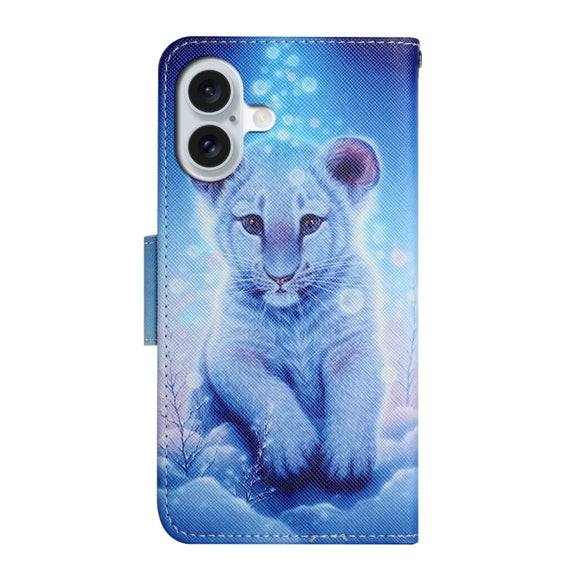 For iPhone 16 3D Colored Drawing Flip Leather Phone Case(Leopard)