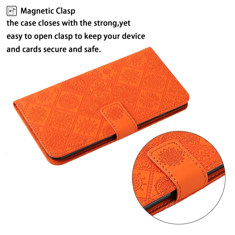 For iPhone 16 Pro Ethnic Style Embossed Pattern Leather Phone Case(Orange)