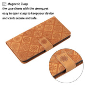 For iPhone 16 Plus Ethnic Style Embossed Pattern Leather Phone Case(Brown)