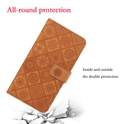 For iPhone 16 Plus Ethnic Style Embossed Pattern Leather Phone Case(Brown)