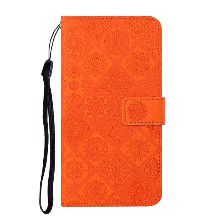 For iPhone 16 Ethnic Style Embossed Pattern Leather Phone Case(Orange)