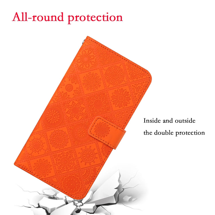 For iPhone 16 Ethnic Style Embossed Pattern Leather Phone Case(Orange)