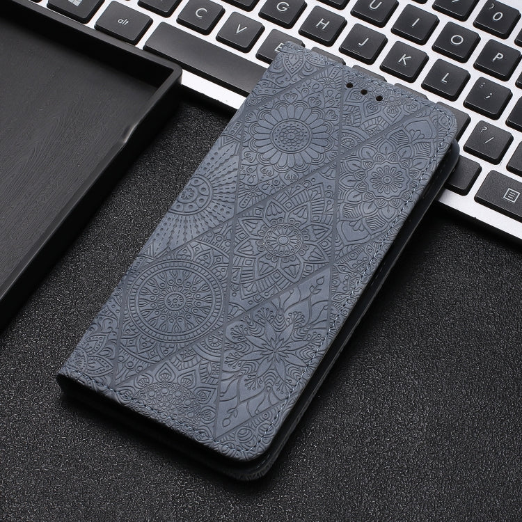 For iPhone 16 Pro Ethnic Embossed Adsorption Leather Phone Case(Grey)