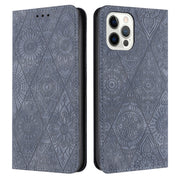 For iPhone 16 Pro Ethnic Embossed Adsorption Leather Phone Case(Grey)