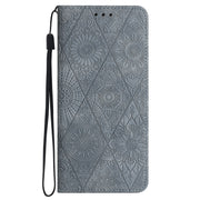 For iPhone 16 Pro Ethnic Embossed Adsorption Leather Phone Case(Grey)