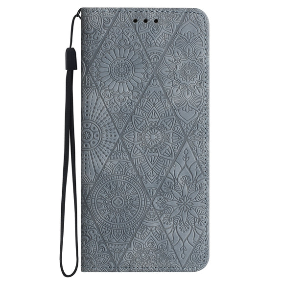 For iPhone 16 Pro Ethnic Embossed Adsorption Leather Phone Case(Grey)
