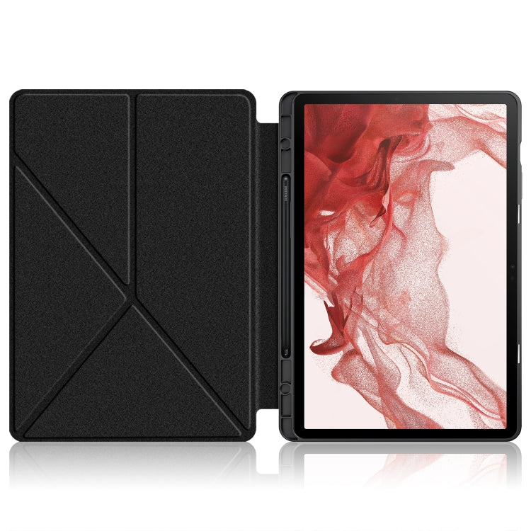 For Samsung Galaxy Tab S9 Cloth Texture Multi-folding Horizontal Flip Leather Tablet Case(Black)