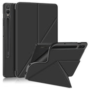 For Samsung Galaxy Tab S9 Cloth Texture Multi-folding Horizontal Flip Leather Tablet Case(Black)