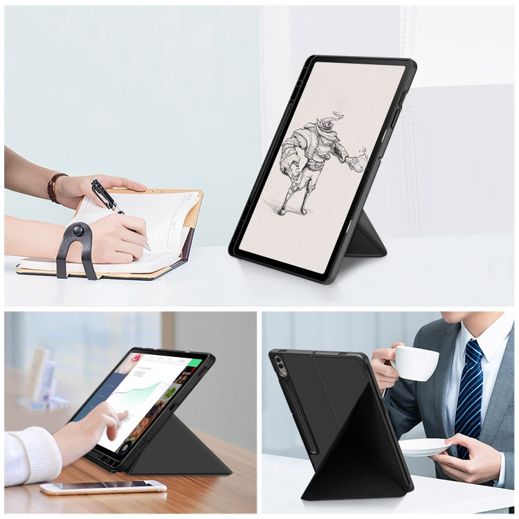 For Samsung Galaxy Tab S9 Cloth Texture Multi-folding Horizontal Flip Leather Tablet Case(Black)