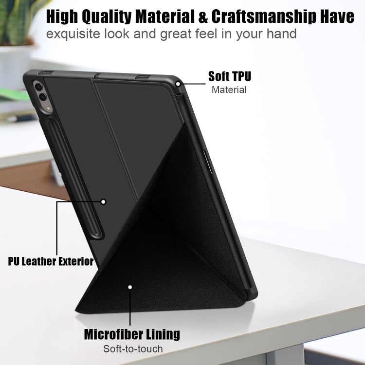 For Samsung Galaxy Tab S9 Cloth Texture Multi-folding Horizontal Flip Leather Tablet Case(Black)