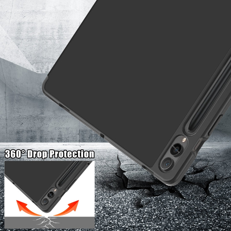 For Samsung Galaxy Tab S9 Cloth Texture Multi-folding Horizontal Flip Leather Tablet Case(Black)