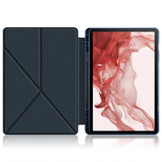 For Samsung Galaxy Tab S9 Cloth Texture Multi-folding Horizontal Flip Leather Tablet Case(Dark Blue)