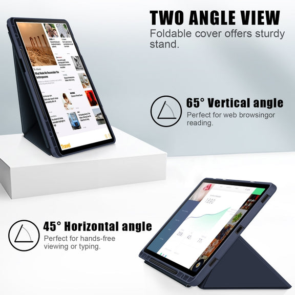 For Samsung Galaxy Tab S9 Cloth Texture Multi-folding Horizontal Flip Leather Tablet Case(Dark Blue)