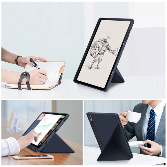 For Samsung Galaxy Tab S9 Cloth Texture Multi-folding Horizontal Flip Leather Tablet Case(Dark Blue)