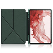For Samsung Galaxy Tab S9 Cloth Texture Multi-folding Horizontal Flip Leather Tablet Case(Dark Green)