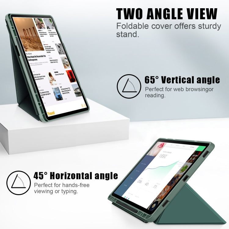 For Samsung Galaxy Tab S9 Cloth Texture Multi-folding Horizontal Flip Leather Tablet Case(Dark Green)