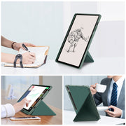 For Samsung Galaxy Tab S9 Cloth Texture Multi-folding Horizontal Flip Leather Tablet Case(Dark Green)