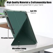 For Samsung Galaxy Tab S9 Cloth Texture Multi-folding Horizontal Flip Leather Tablet Case(Dark Green)