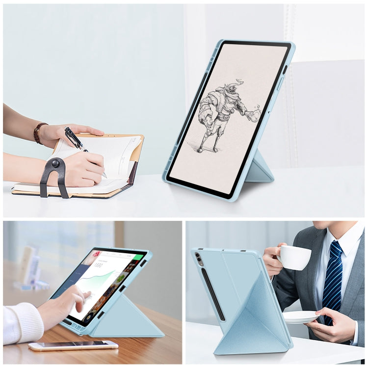 For Samsung Galaxy Tab S9 Cloth Texture Multi-folding Horizontal Flip Leather Tablet Case(Sky Blue)