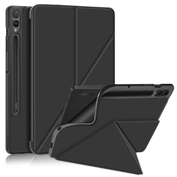 For Samsung Galaxy Tab S9+ Cloth Texture Multi-folding Horizontal Flip Leather Tablet Case(Black)