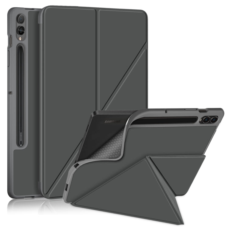 For Samsung Galaxy Tab S9+ Cloth Texture Multi-folding Horizontal Flip Leather Tablet Case(Grey)