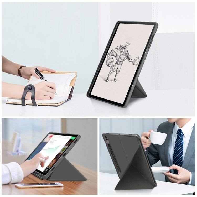 For Samsung Galaxy Tab S9+ Cloth Texture Multi-folding Horizontal Flip Leather Tablet Case(Grey)