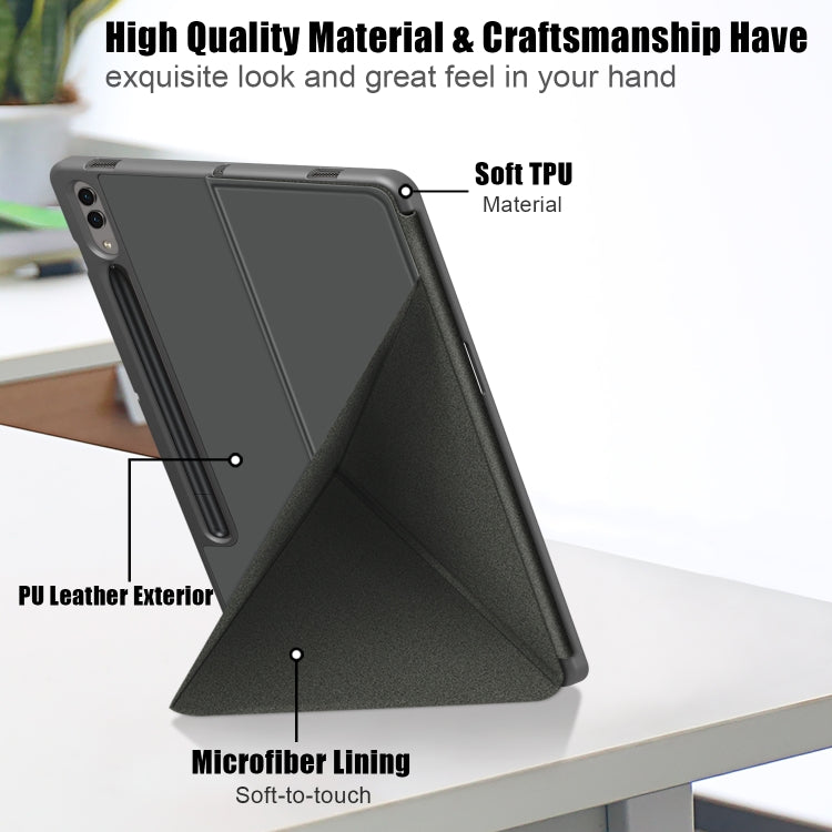 For Samsung Galaxy Tab S9+ Cloth Texture Multi-folding Horizontal Flip Leather Tablet Case(Grey)