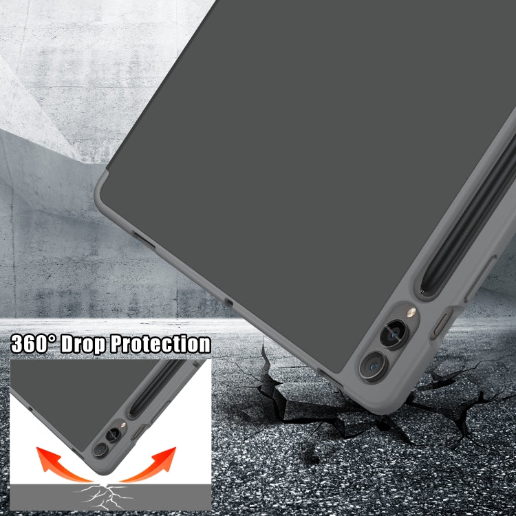 For Samsung Galaxy Tab S9+ Cloth Texture Multi-folding Horizontal Flip Leather Tablet Case(Grey)