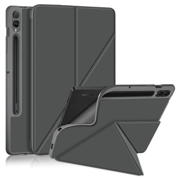 For Samsung Galaxy Tab S9+ Cloth Texture Multi-folding Horizontal Flip Leather Tablet Case(Grey)