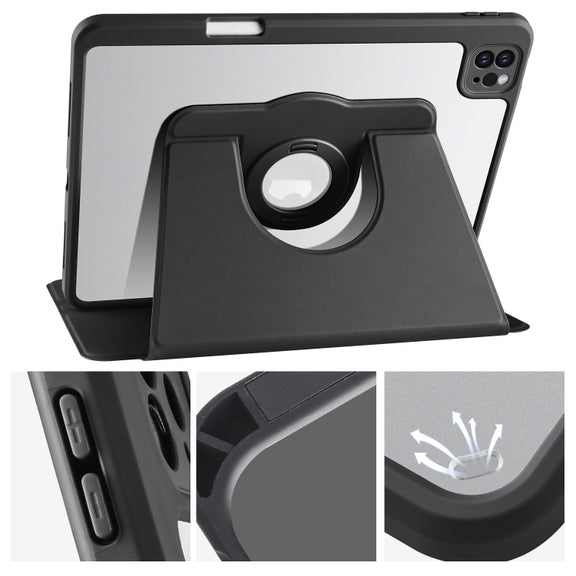 For iPad Pro 11 2024 Acrylic 360 Rotation Detachable Leather Tablet Case(Black)