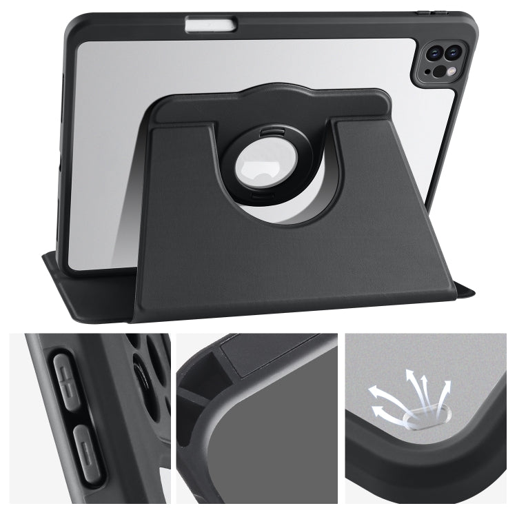 For iPad Pro 13 2024 Acrylic 360 Rotation Detachable Leather Tablet Case(Black)