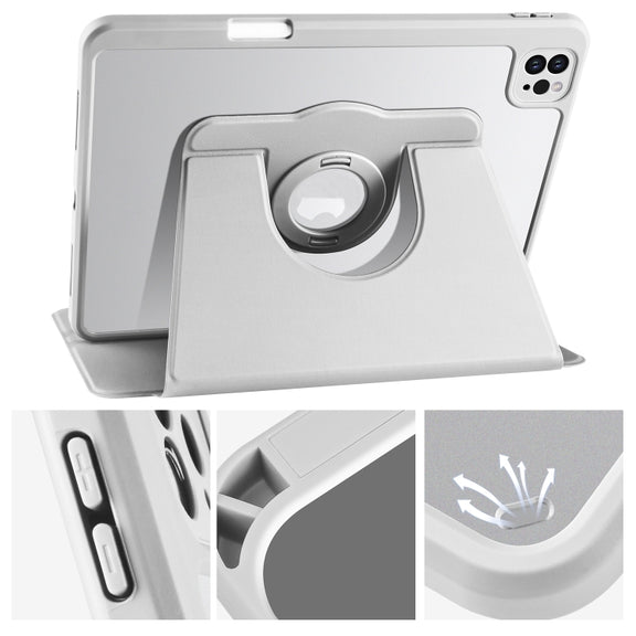 For iPad Pro 13 2024 Acrylic 360 Rotation Detachable Leather Tablet Case(Grey)
