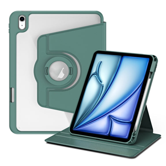 For iPad Air 13 2025 / 2024 Acrylic 360 Rotation Detachable Leather Tablet Case(Deep Green)