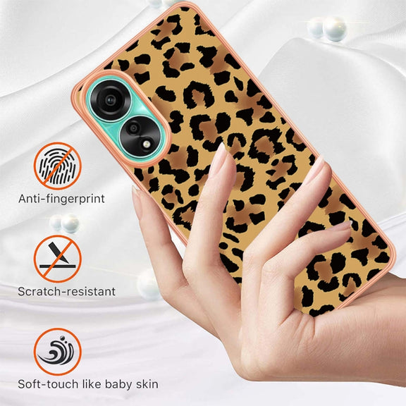 For OPPO A78 4G Electroplating Marble Dual-side IMD Phone Case(Leopard Print)