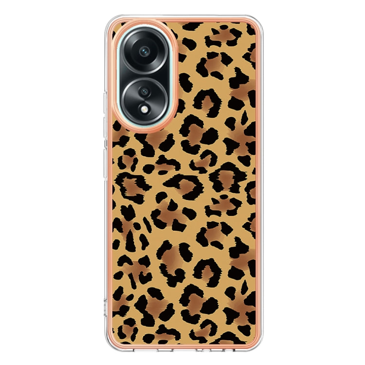For OPPO A58 4G Electroplating Marble Dual-side IMD Phone Case(Leopard Print)